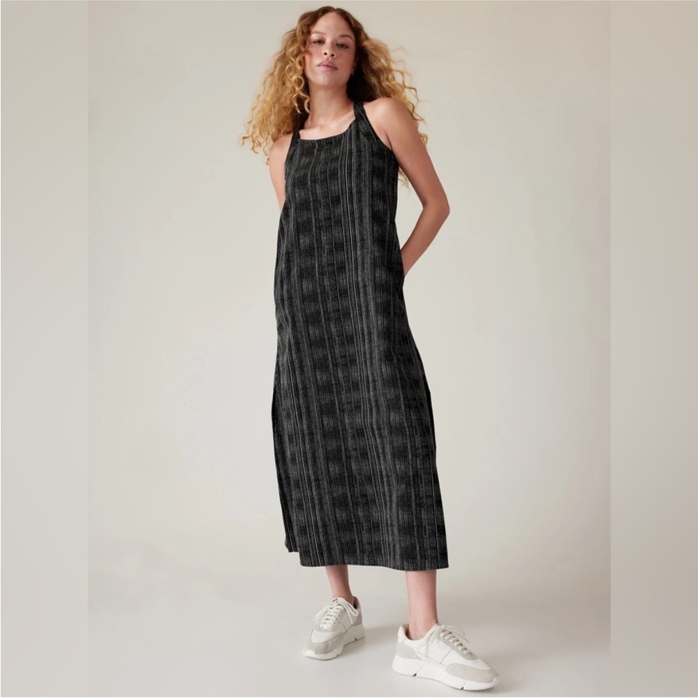 Athleta Black Amara Stripe Arrival Maxi Dress Travel Athleisure Large L